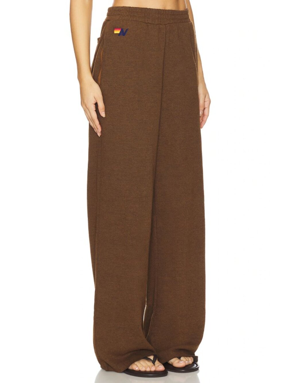 NEW Aviator Nation Wide Leg Pocket Sweatpant Chocolate Brown Sweats Pants Jogger - Picture 2 of 9